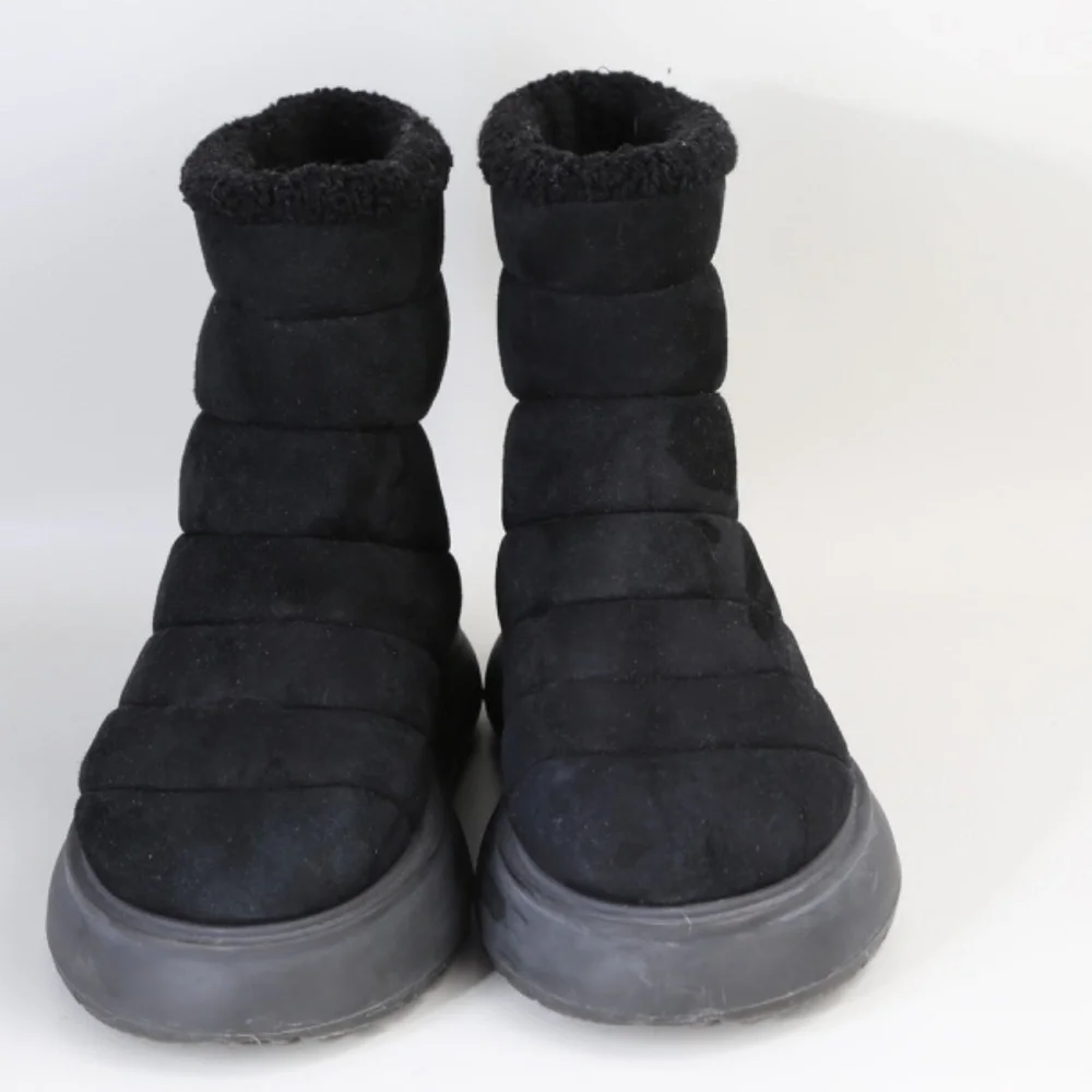 Moncler Hermosa Shearling Suede Quilted Ankle Boots Black 38.5 Woman's - Picture 6 of 16